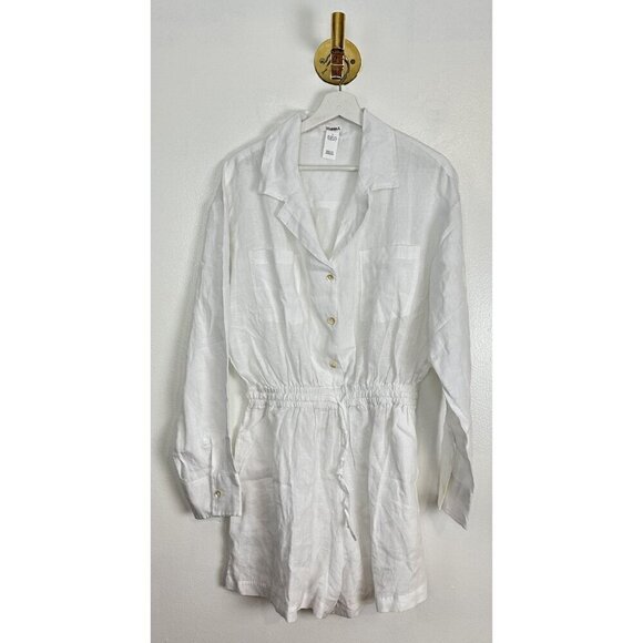 VITAMIN A Getaway Long Sleeve Linen Cover-Up Romper in White Eco Linen Large - Picture 5 of 14